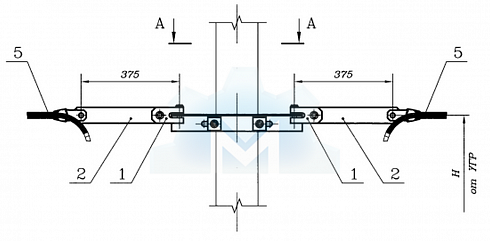 411307-ТМП-238 Узел двухсторонней анкеровки ВОК на металлических опорах типа М и МП с ответвлением
