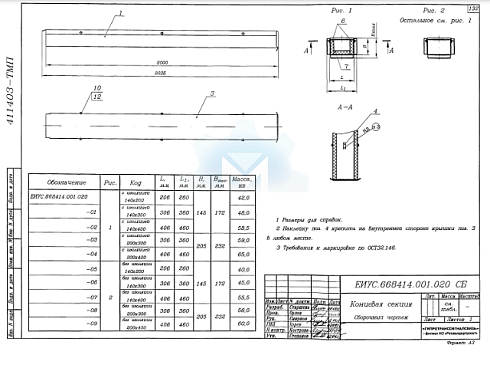 ЕИУС.668414.001.020 СБ Концевая секция. Сборочный чертёж